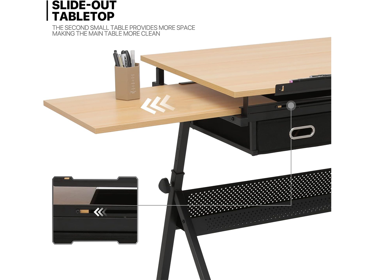 Adjustable Drafting Table with Stool Tilting Art Desk with Storage Drawers