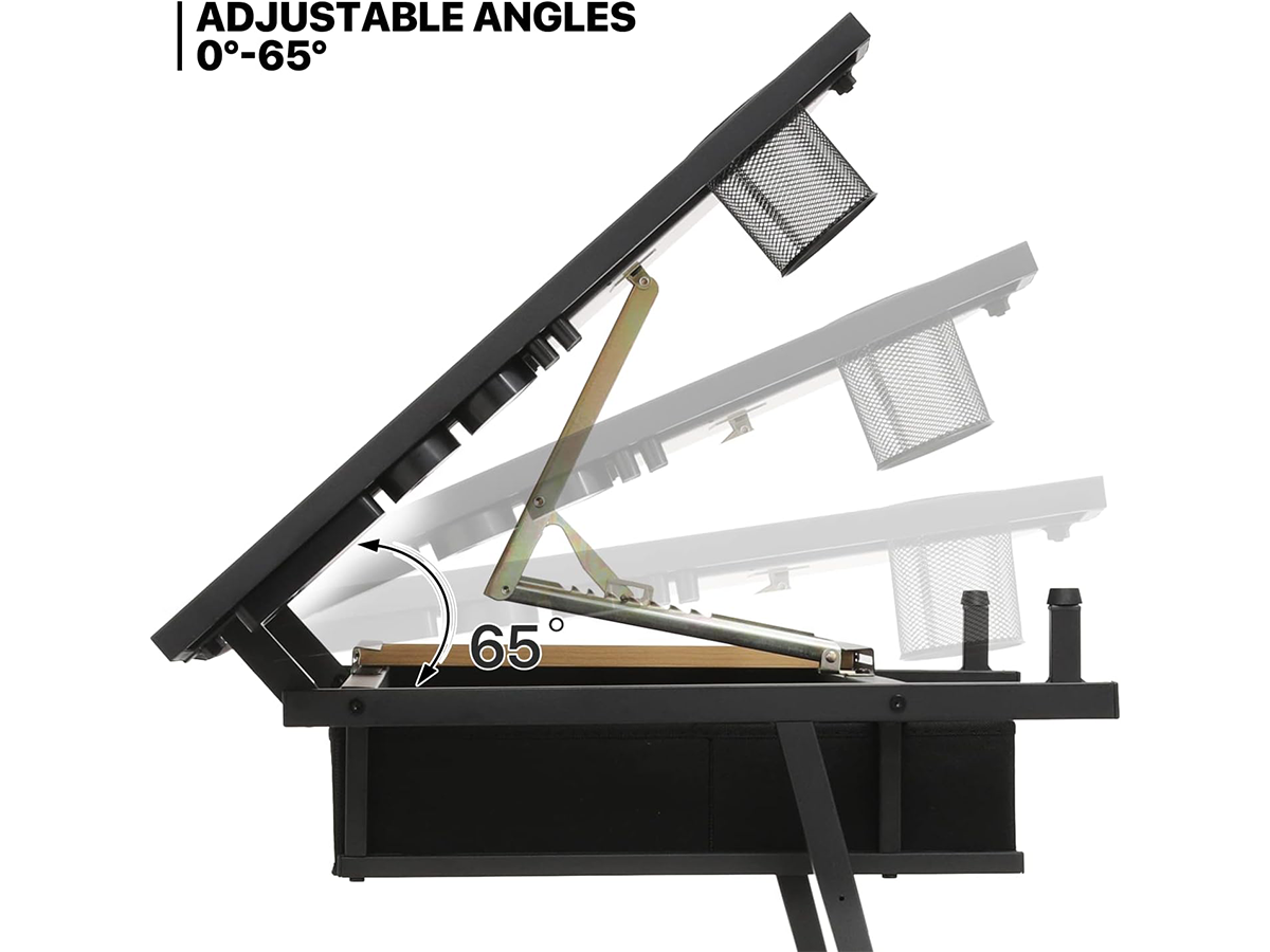 Adjustable Drafting Table with Stool Tilting Art Desk with Storage Drawers