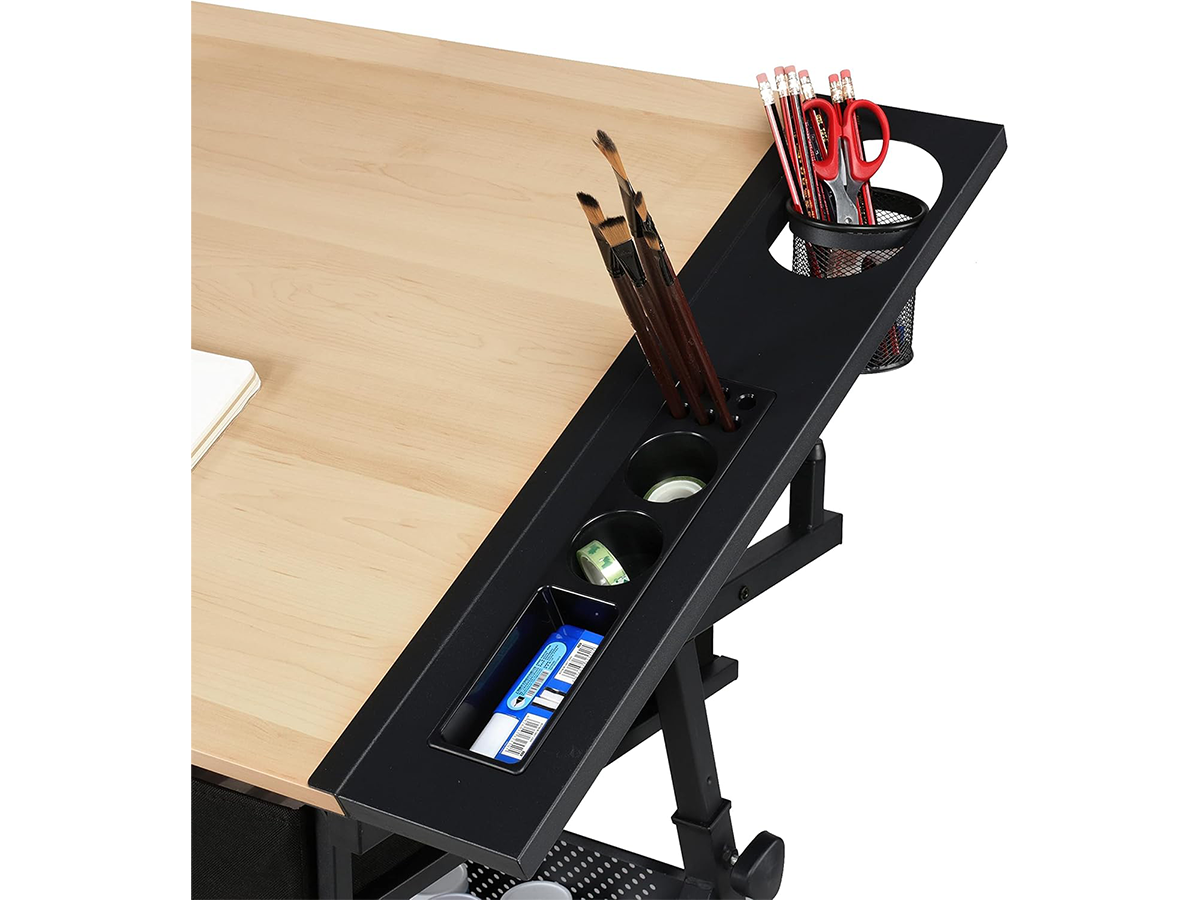 Adjustable Drafting Table with Stool Tilting Art Desk with Storage Drawers