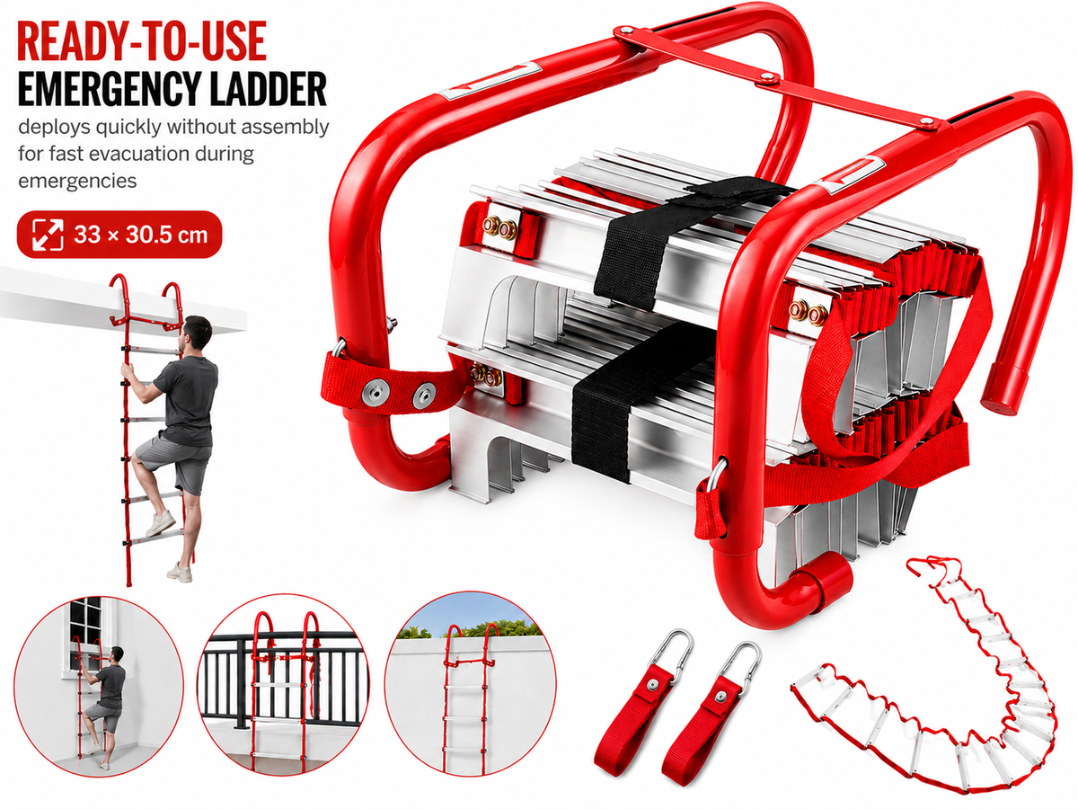 Fire Escape Ladder 13FT Retractable Emergency Safety Ladder with Aluminium Alloy Rungs