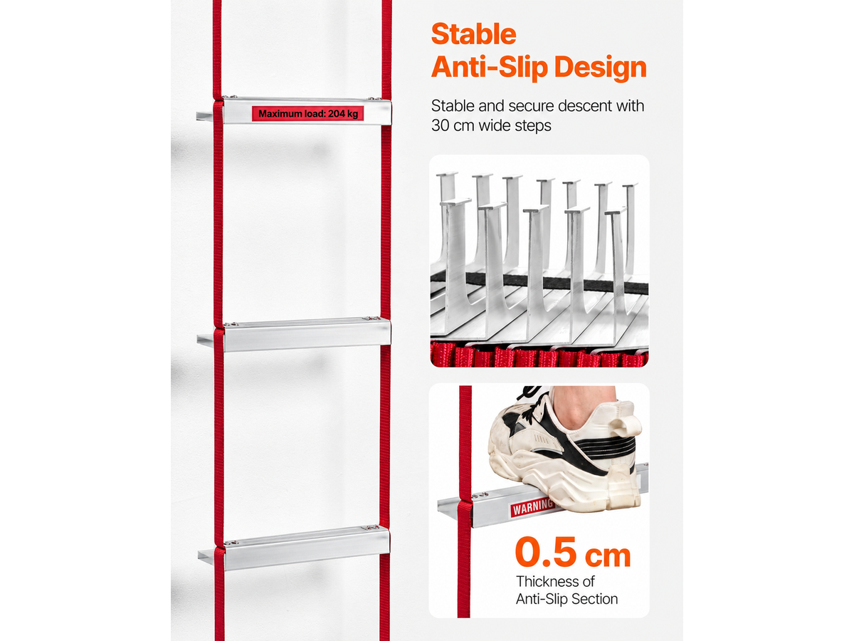 Fire Escape Ladder 13FT Retractable Emergency Safety Ladder with Aluminium Alloy Rungs