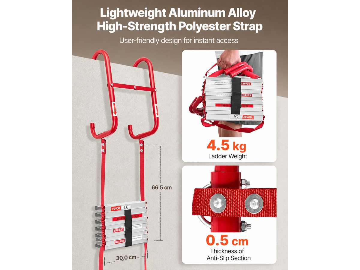 Fire Escape Ladder 13FT Retractable Emergency Safety Ladder with Aluminium Alloy Rungs