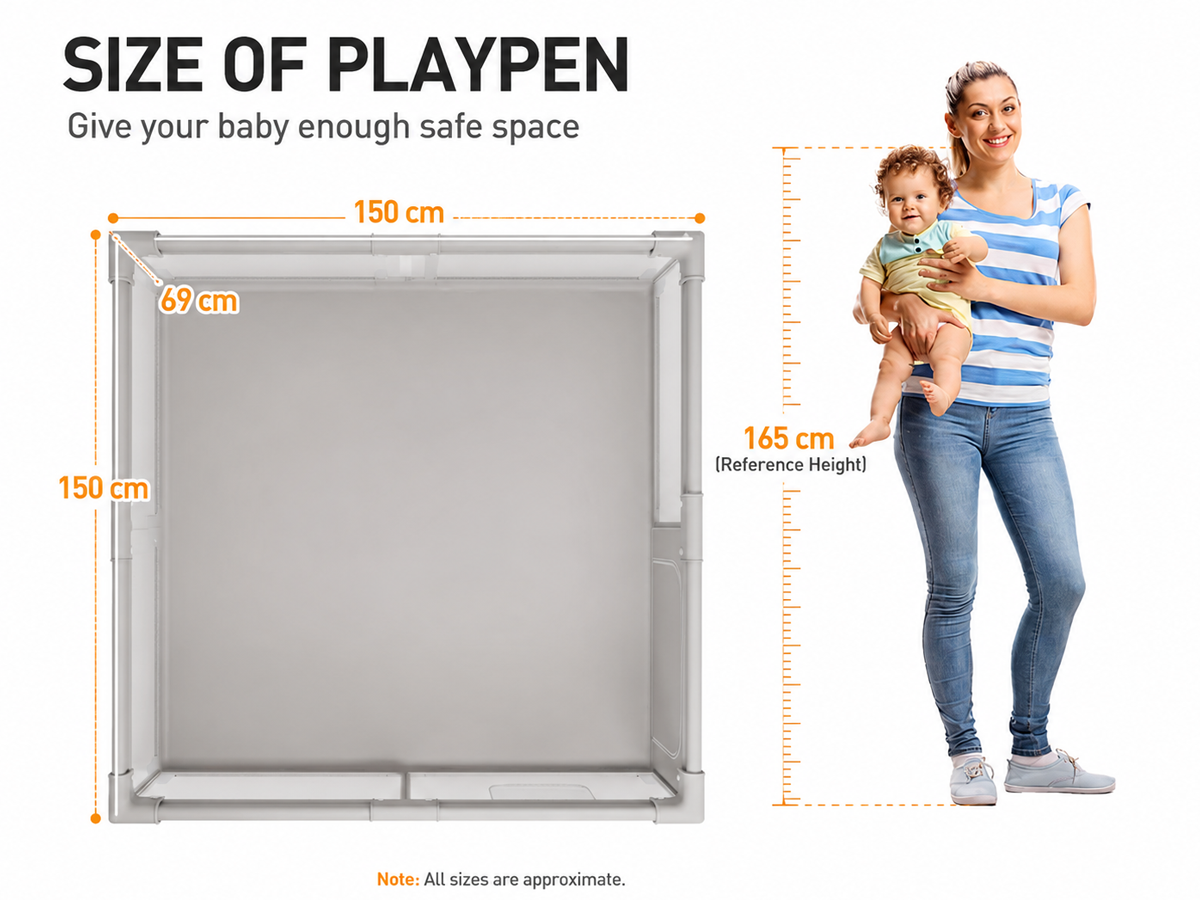 Portable Baby Playpen Fence Gate Wall Fence Barrier Play Gym Mat 150cm
