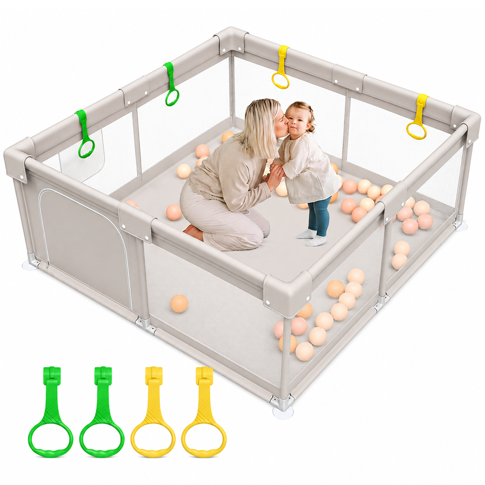 Portable Baby Playpen Fence Gate Wall Fence Barrier Play Gym Mat 150cm