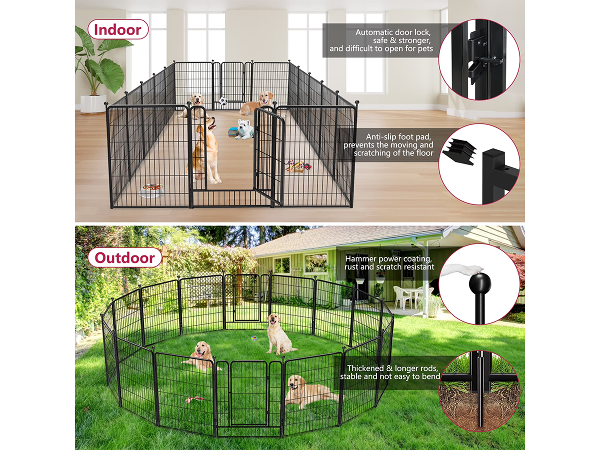 Dog Playpen 12 Panel 80 × 80 cm Heavy Duty Metal Pet Exercise Pen with Gate for Indoor & Outdoor Use