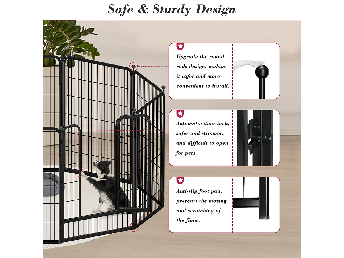 Dog Playpen 12 Panel 80 × 80 cm Heavy Duty Metal Pet Exercise Pen with Gate for Indoor & Outdoor Use