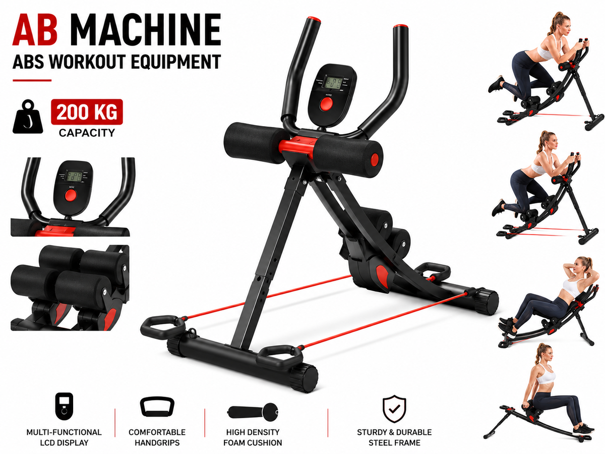 Abdominal Muscle Trainer Foldable Core Workout Machine with Resistance Bands