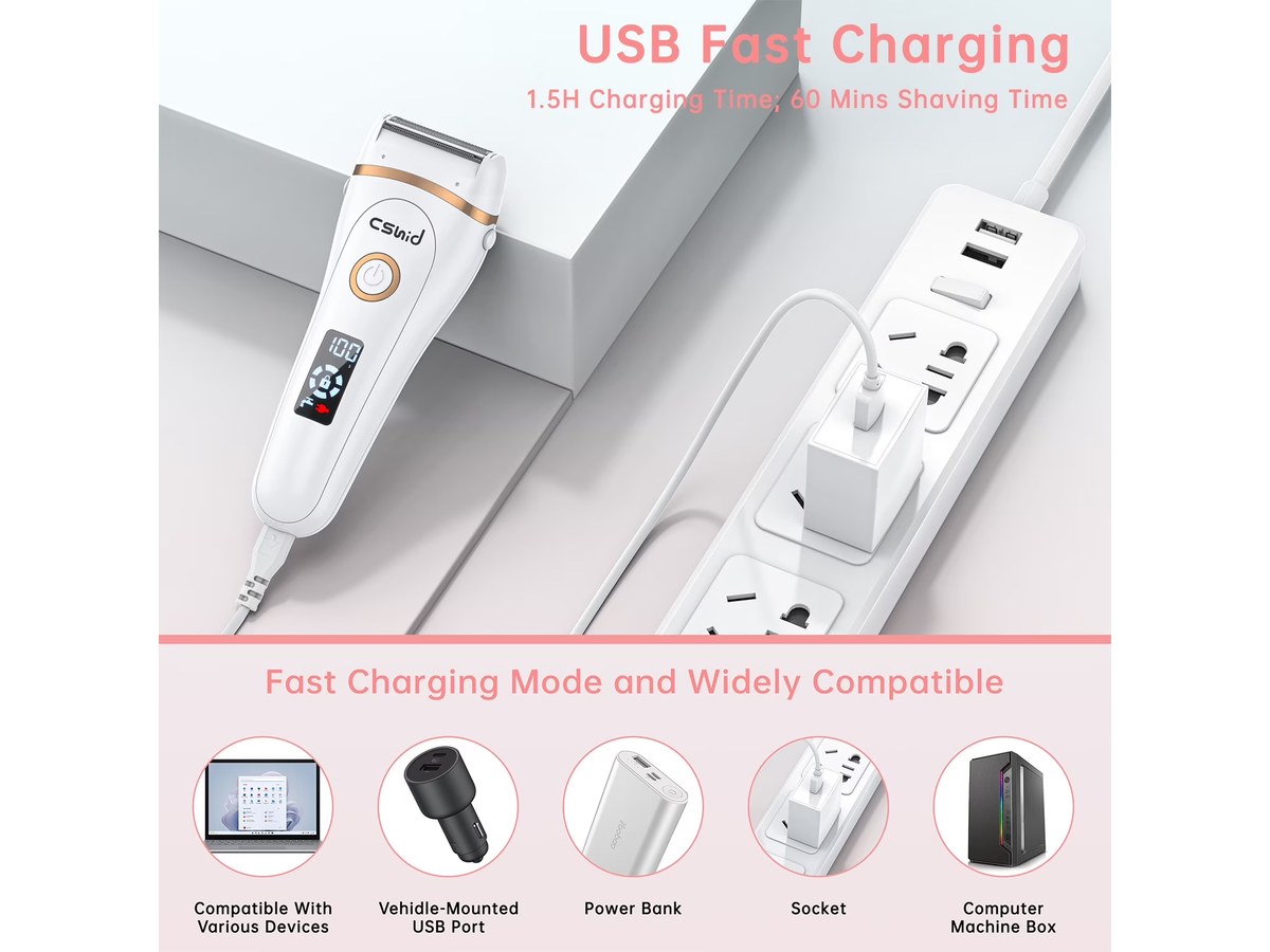 Womens Electric Razor 3 in 1 Rechargeable Wet & Dry Shaver with LED Display