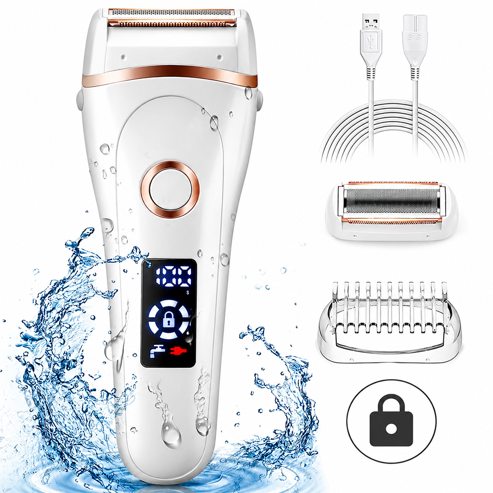 Womens Electric Razor 3 in 1 Rechargeable Wet & Dry Shaver with LED Display