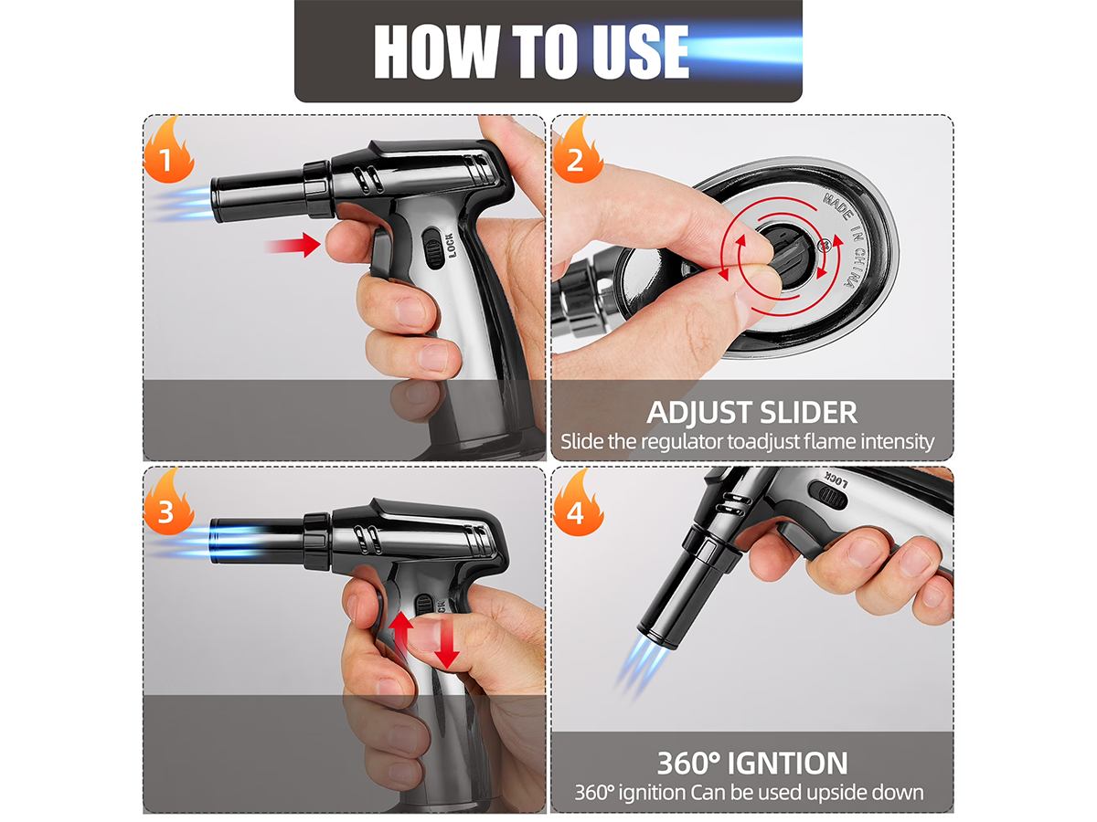 Butane Gas Blow Torch Adjustable Refillable Kitchen Torch for Cooking, BBQ, Baking & DIY