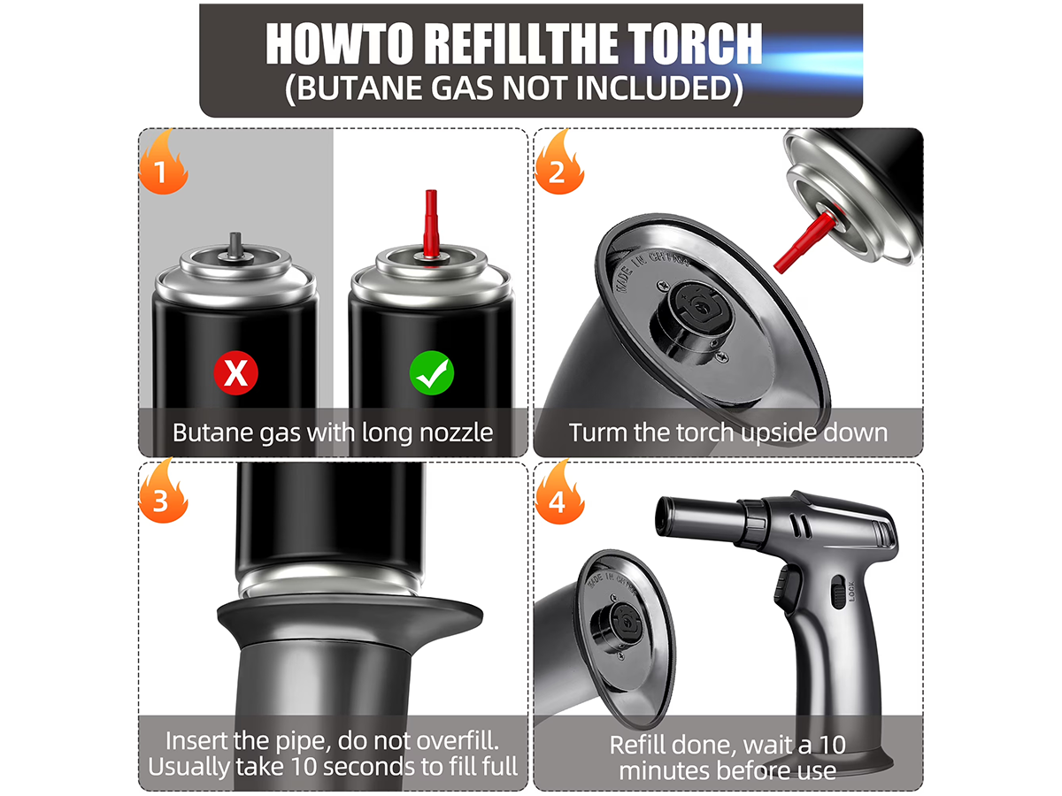 Butane Gas Blow Torch Adjustable Refillable Kitchen Torch for Cooking, BBQ, Baking & DIY