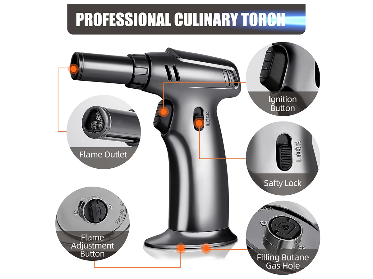 Butane Gas Blow Torch Adjustable Refillable Kitchen Torch for Cooking, BBQ, Baking & DIY