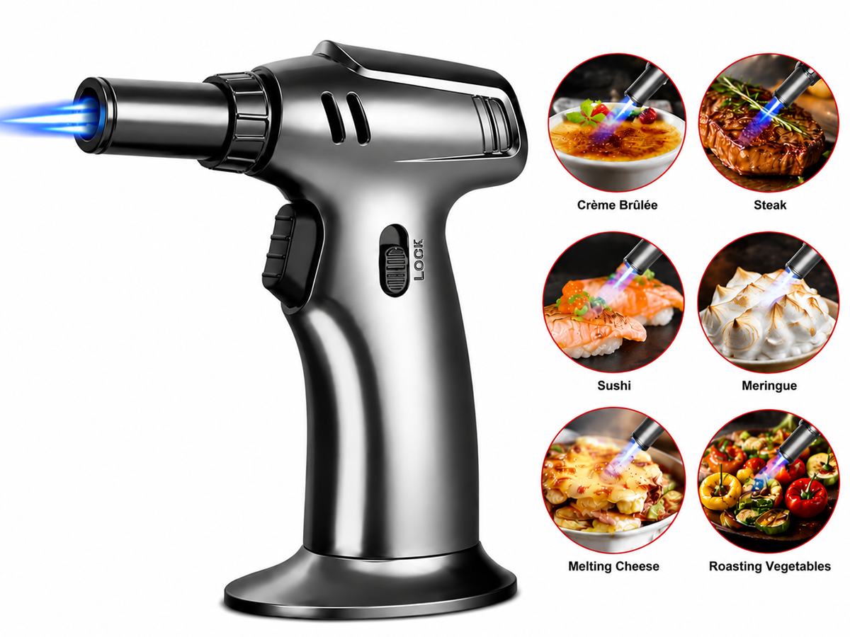 Butane Gas Blow Torch Adjustable Refillable Kitchen Torch for Cooking, BBQ, Baking & DIY