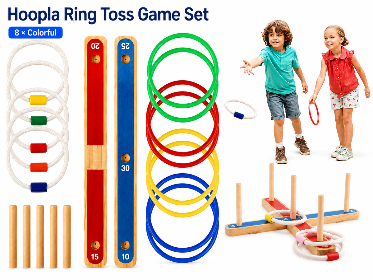 Hoopla Ring Toss Game Wooden Quoits Throw Game Set for Indoor & Outdoor Family Fun