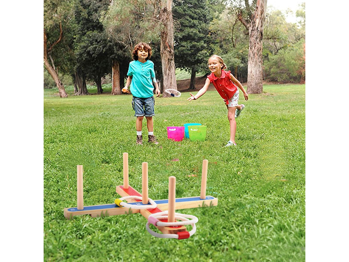 Hoopla Ring Toss Game Wooden Quoits Throw Game Set for Indoor & Outdoor Family Fun