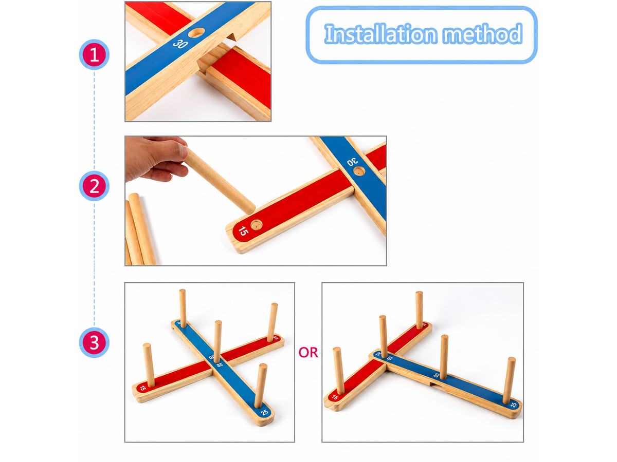 Hoopla Ring Toss Game Wooden Quoits Throw Game Set for Indoor & Outdoor Family Fun