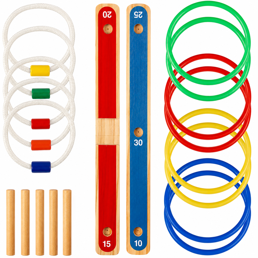 Hoopla Ring Toss Game Wooden Quoits Throw Game Set for Indoor & Outdoor Family Fun