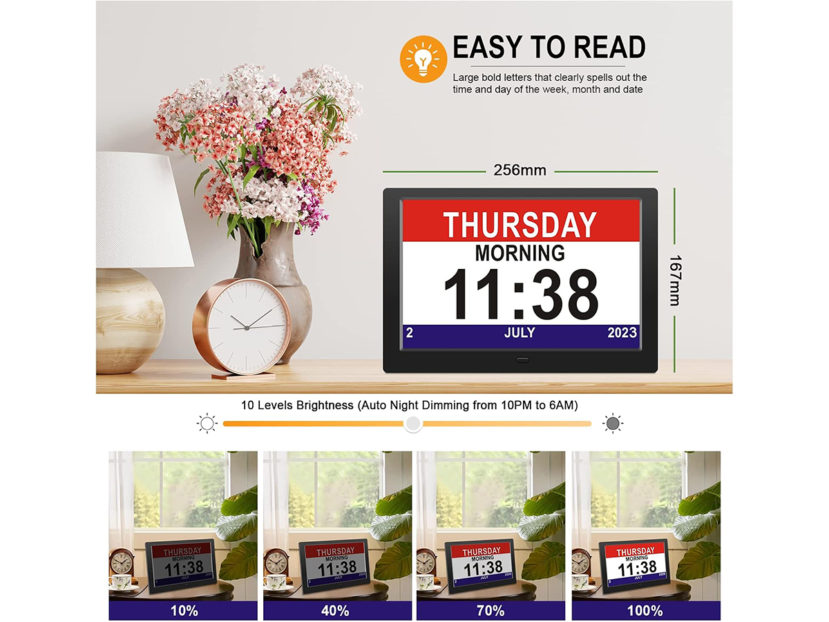 8" Dementia Calendar Clock Digital Alarm Clock