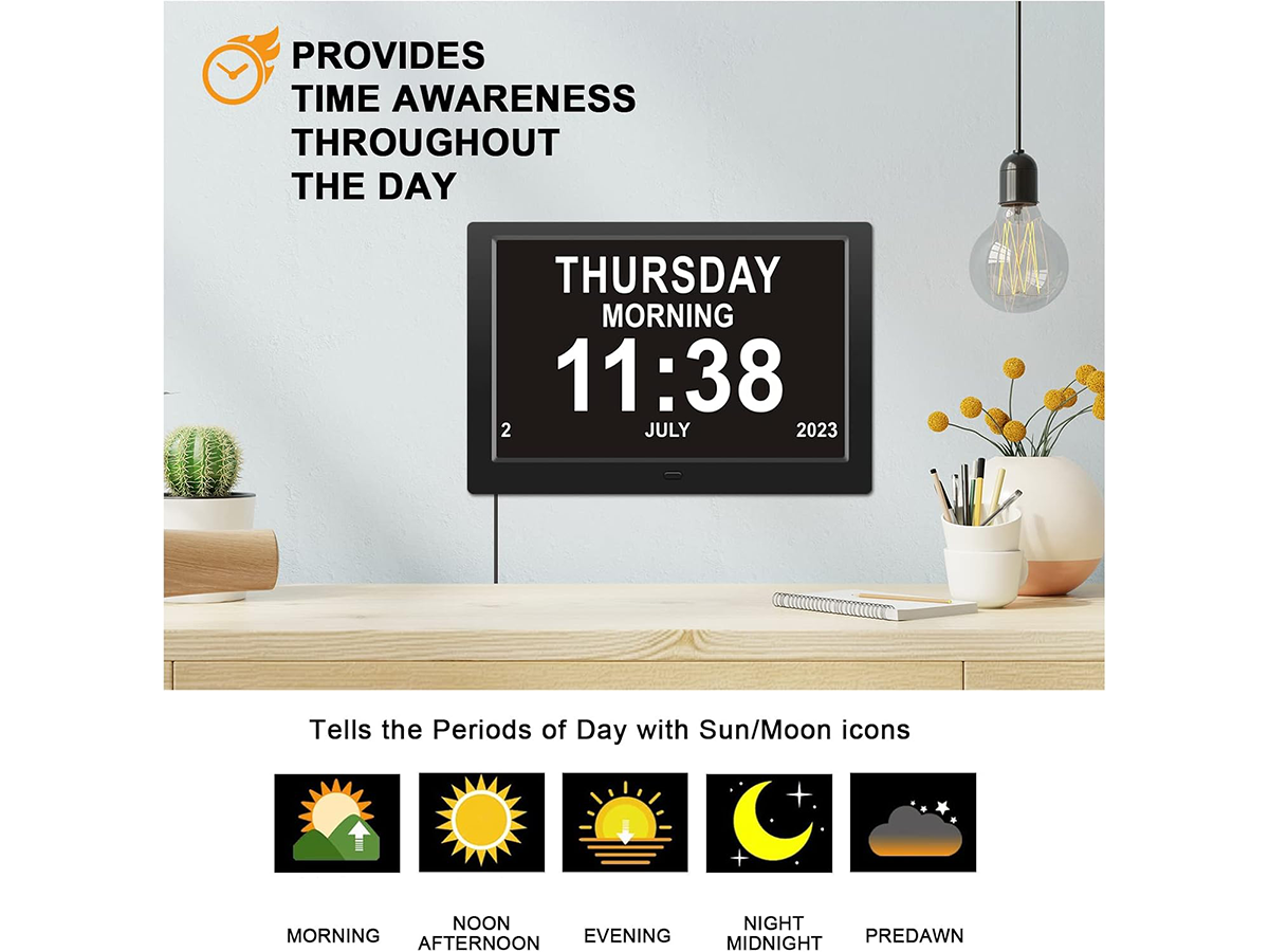 8" Dementia Calendar Clock Digital Alarm Clock