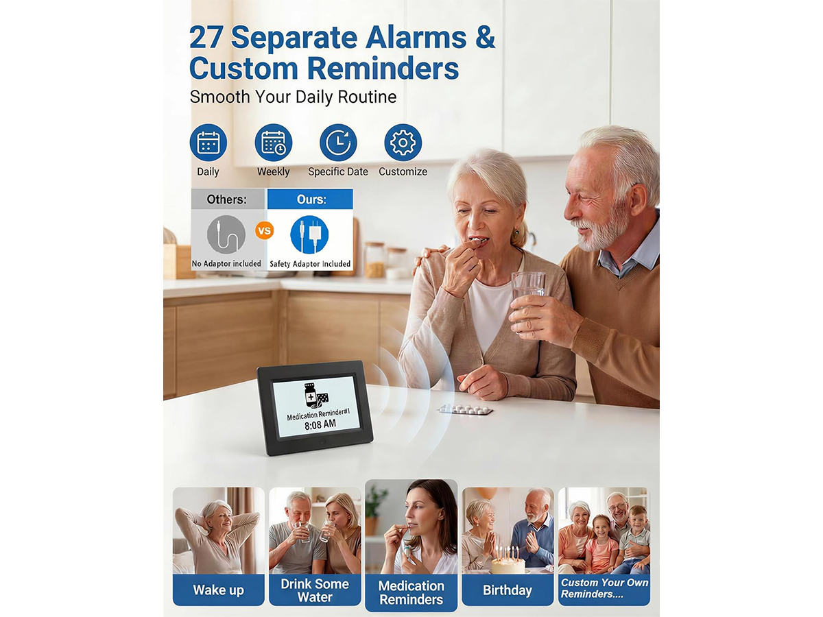 8" Dementia Calendar Clock Digital Alarm Clock