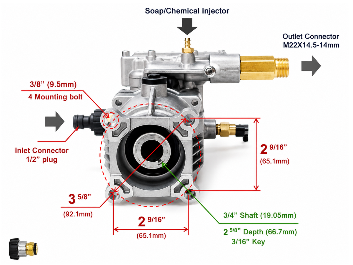 Water Blaster Pump Unit 19.05 mm Horizontal Replacement Pump 3000 PSI High Pressure Pump