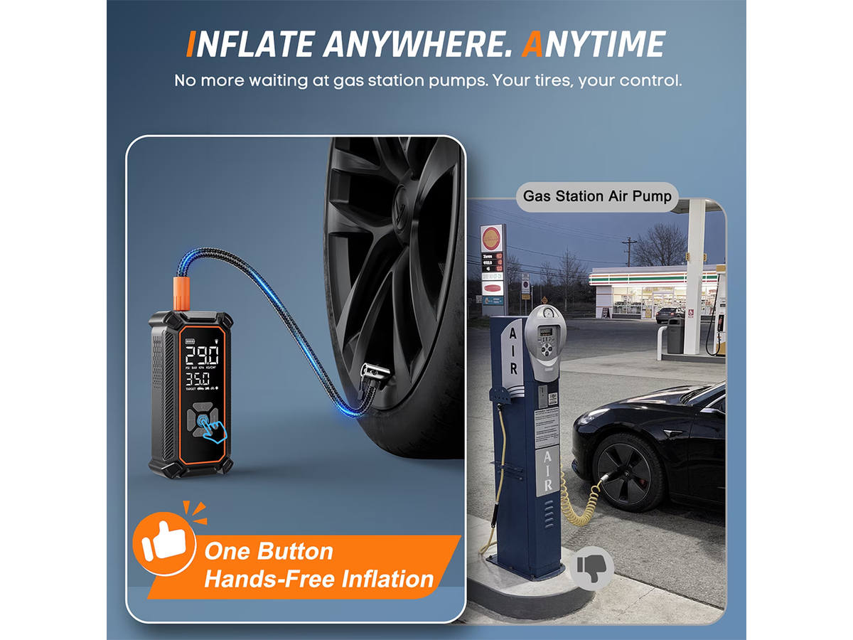 Cordless Tire Inflator 160 PSI Portable Air Compressor with 3000mAh Battery