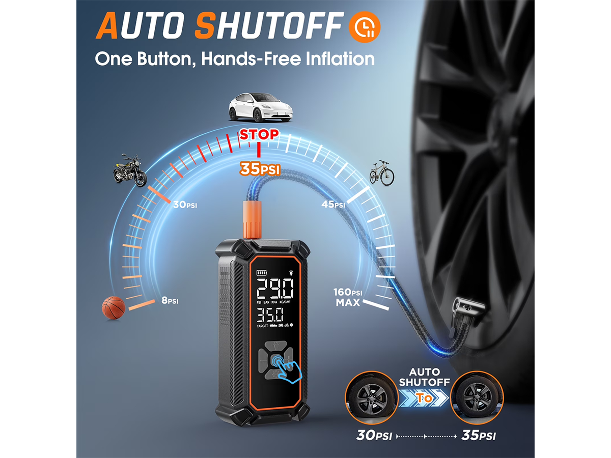 Cordless Tire Inflator 160 PSI Portable Air Compressor with 3000mAh Battery