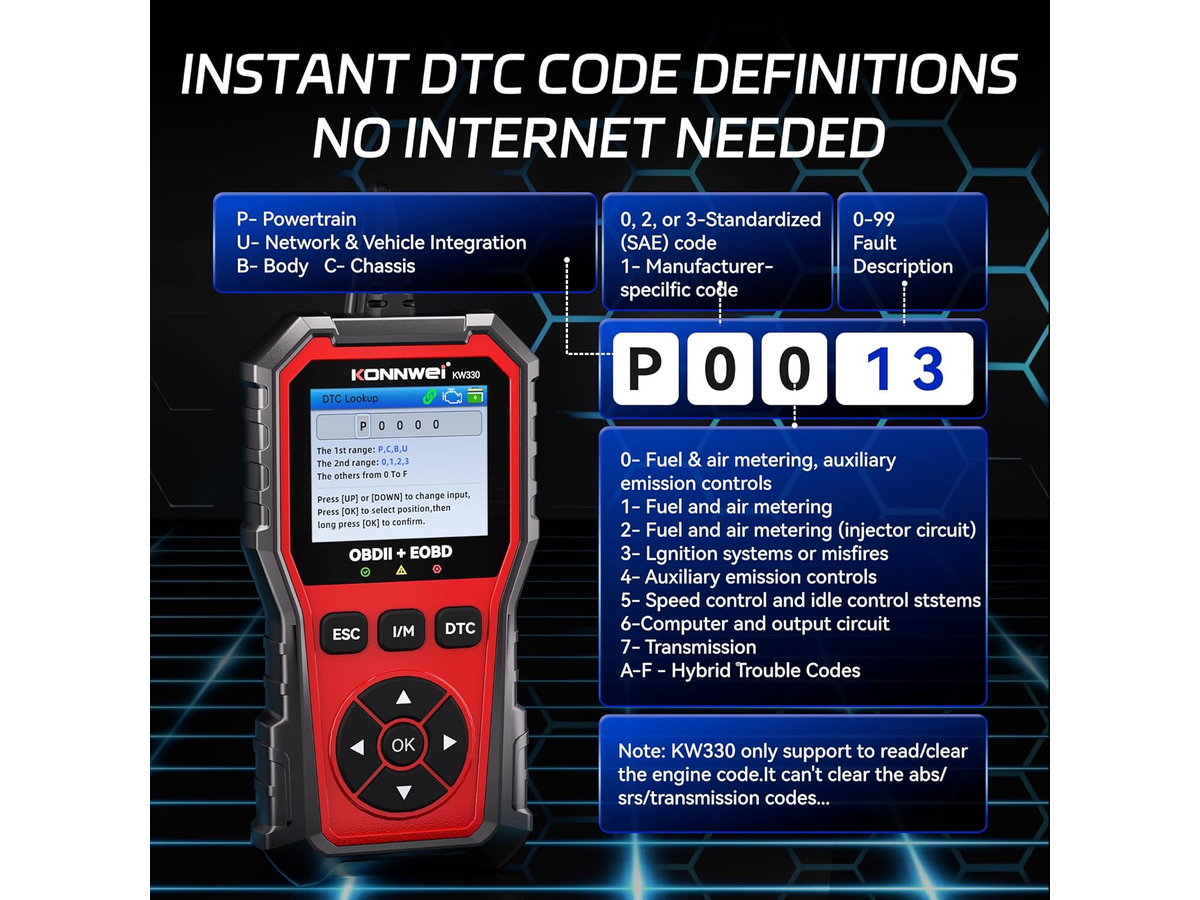 KONNWEI KW330 OBD2 Scanner Car Diagnostic Tool with Battery Test & Engine Fault Code Reader