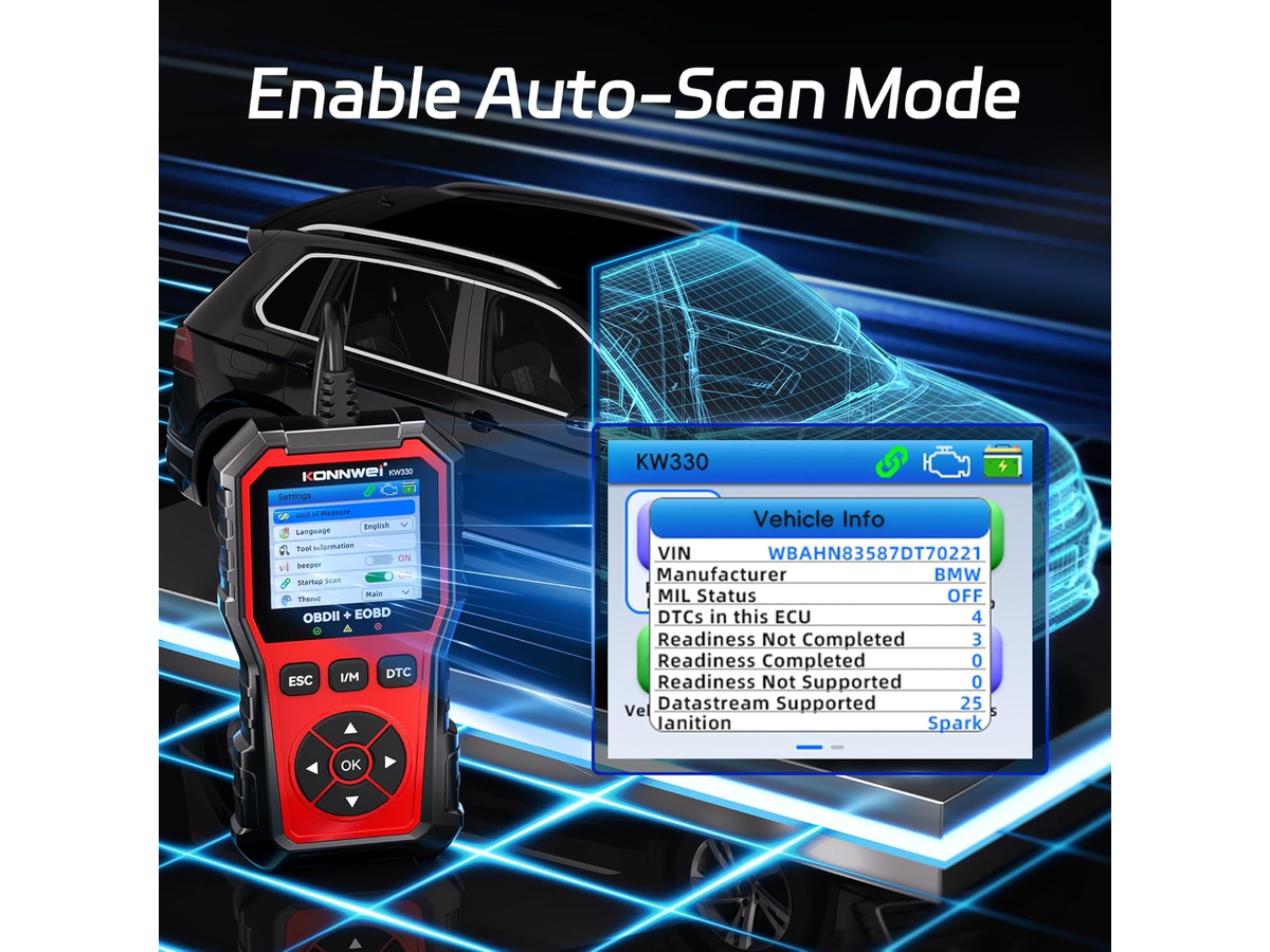 KONNWEI KW330 OBD2 Scanner Car Diagnostic Tool with Battery Test & Engine Fault Code Reader