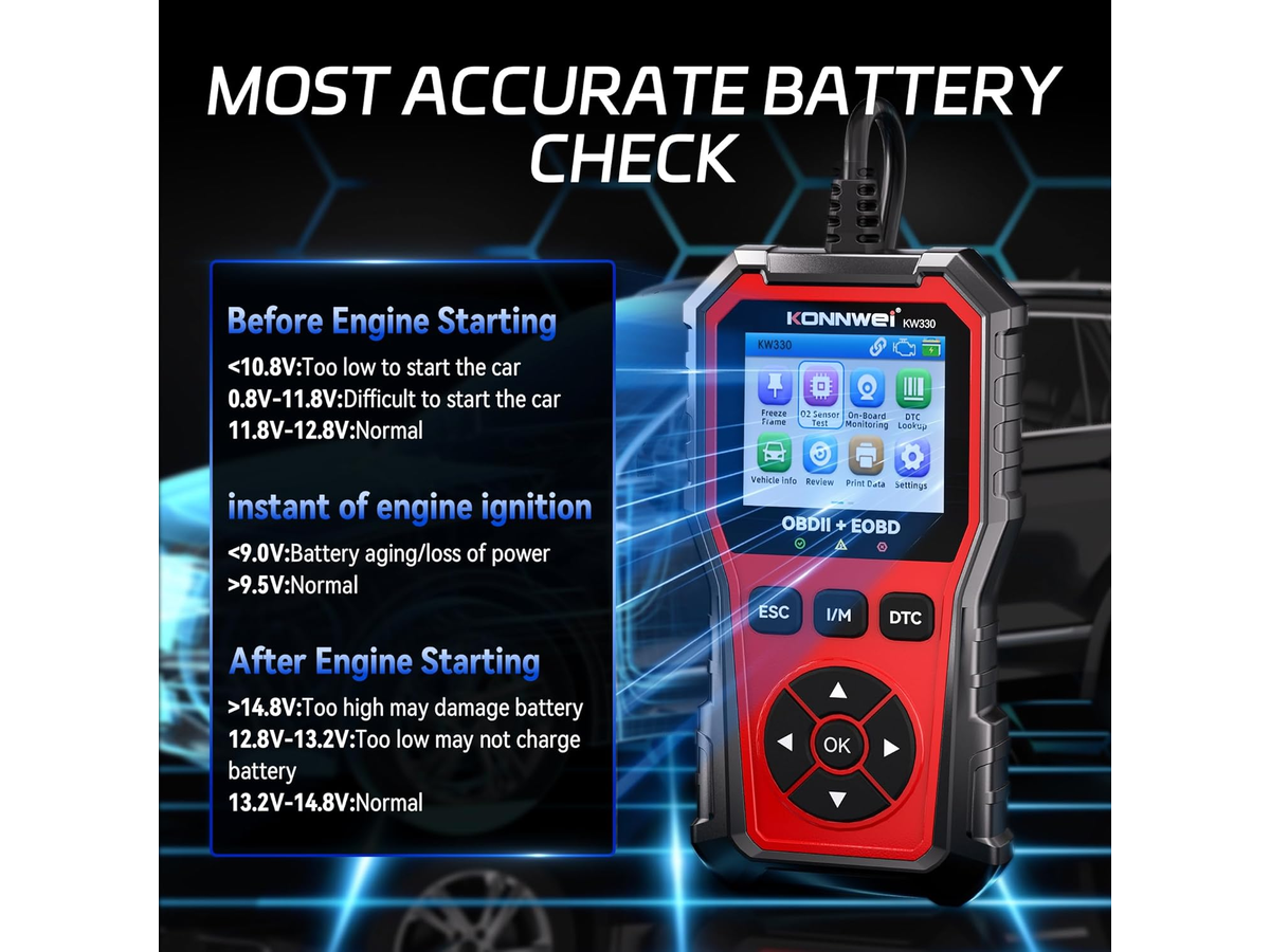 KONNWEI KW330 OBD2 Scanner Car Diagnostic Tool with Battery Test & Engine Fault Code Reader