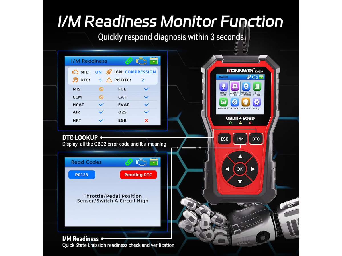 KONNWEI KW330 OBD2 Scanner Car Diagnostic Tool with Battery Test & Engine Fault Code Reader