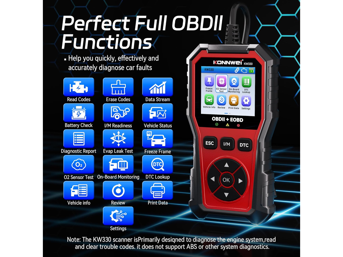 KONNWEI KW330 OBD2 Scanner Car Diagnostic Tool with Battery Test & Engine Fault Code Reader