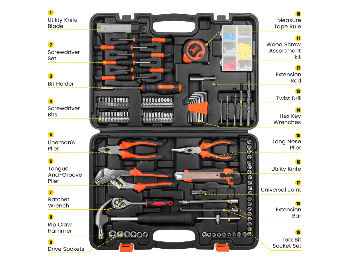 Socket Wrench Repair Tool Set 171 Piece Mechanic Hand Tool Kit with Storage Case