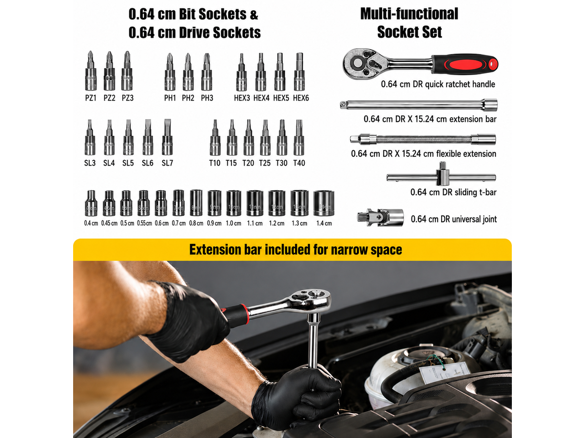 Socket Wrench Repair Tool Set 171 Piece Mechanic Hand Tool Kit with Storage Case