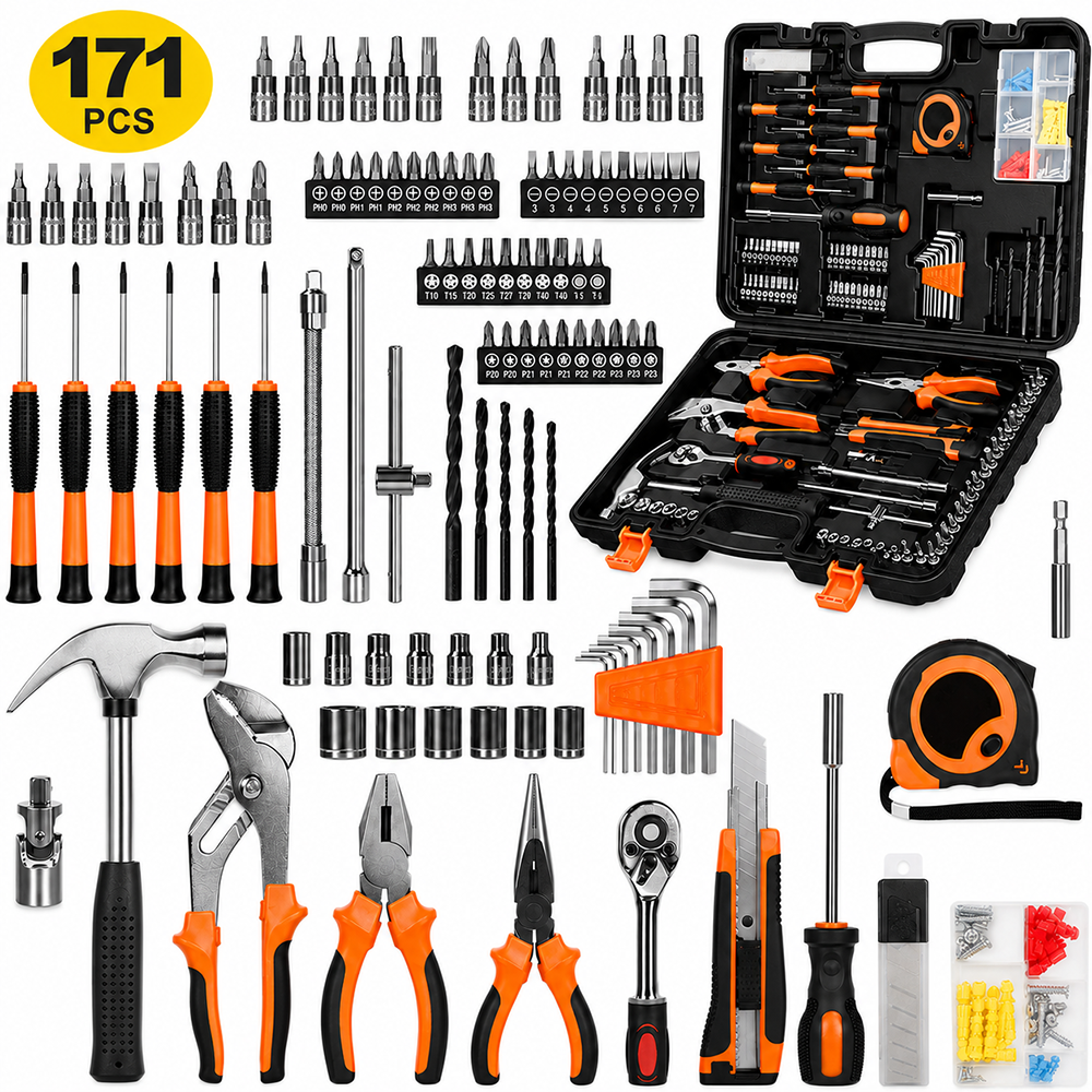 Socket Wrench Repair Tool Set 171 Piece Mechanic Hand Tool Kit with Storage Case