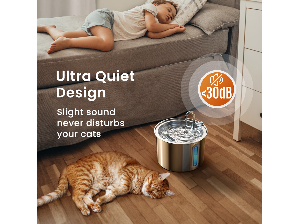 Stainless Steel Cat Water Fountain - 2L Water Dispenser with Dual Filter System