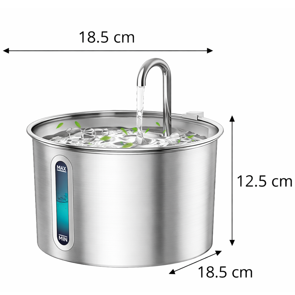 Stainless Steel Cat Water Fountain - 2L Water Dispenser with Dual Filter System