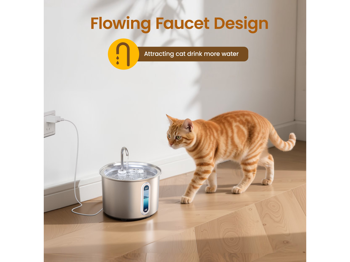 Stainless Steel Cat Water Fountain - 2L Water Dispenser with Dual Filter System