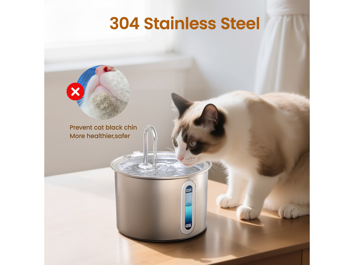 Stainless Steel Cat Water Fountain - 2L Water Dispenser with Dual Filter System