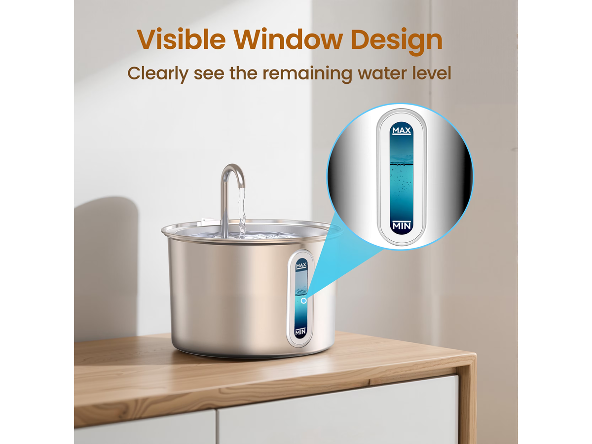 Stainless Steel Cat Water Fountain - 2L Water Dispenser with Dual Filter System