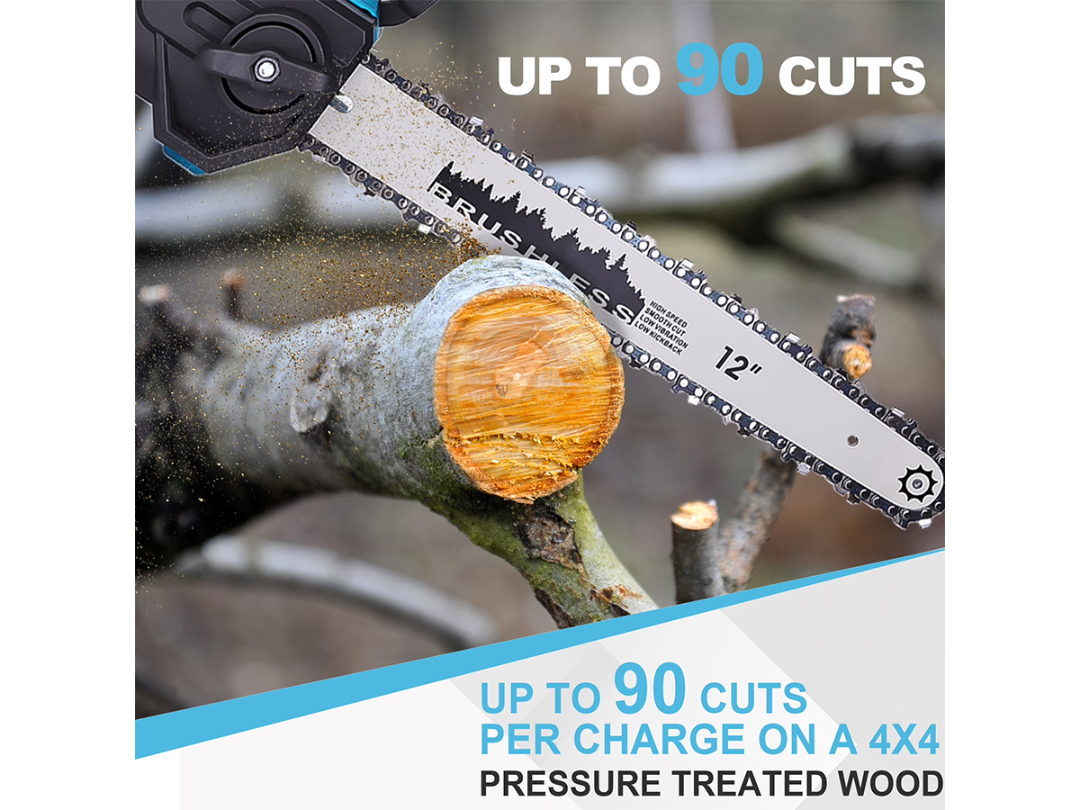 Cordless Chainsaw 12 Inch 21V Electric Pruning Saw with 2 Batteries