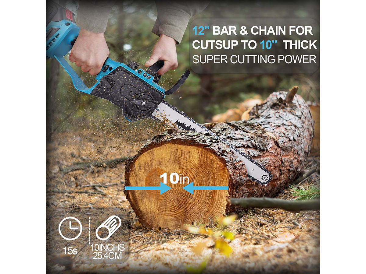 Cordless Chainsaw 12 Inch 21V Electric Pruning Saw with 2 Batteries
