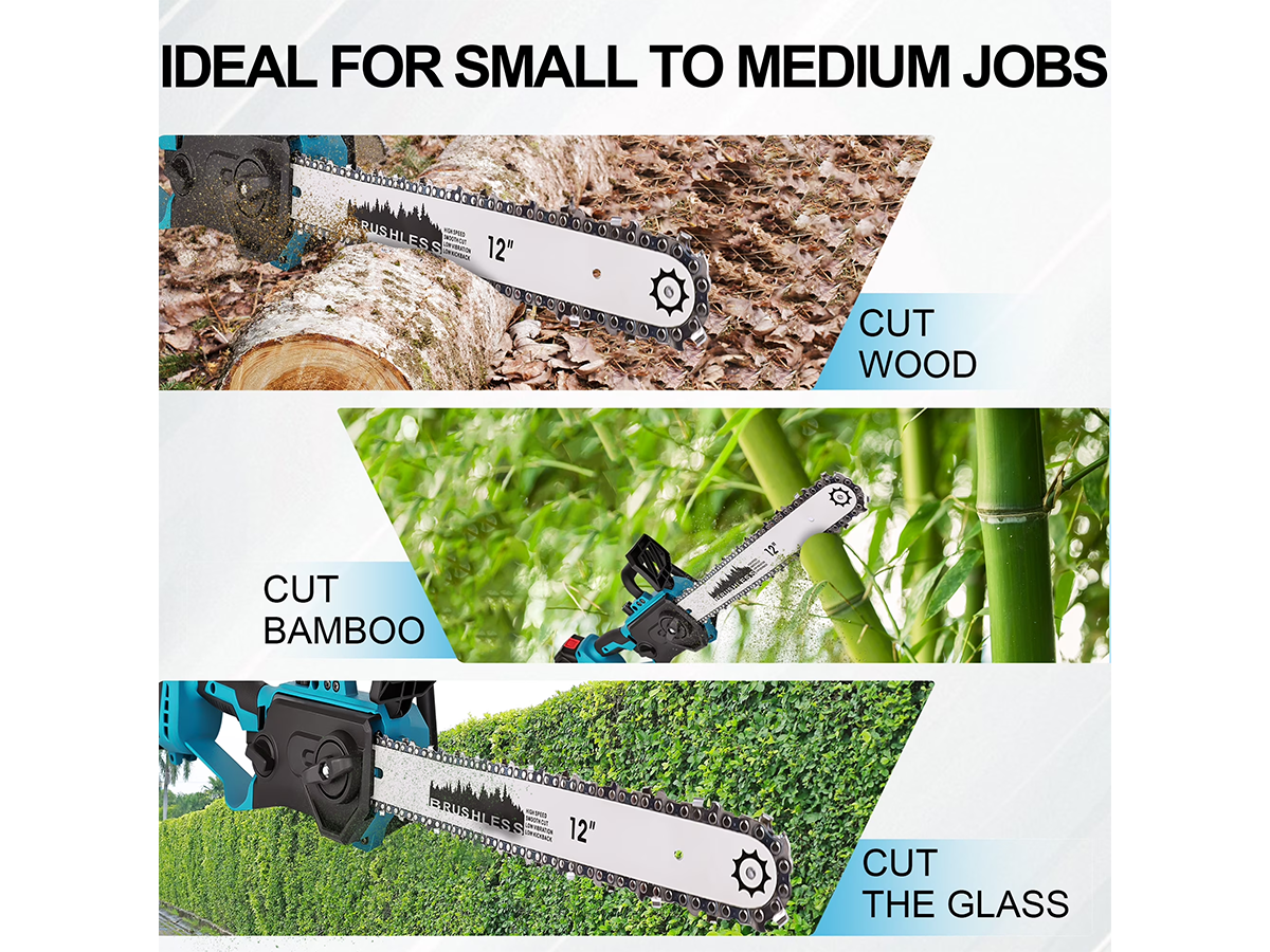 Cordless Chainsaw 12 Inch 21V Electric Pruning Saw with 2 Batteries