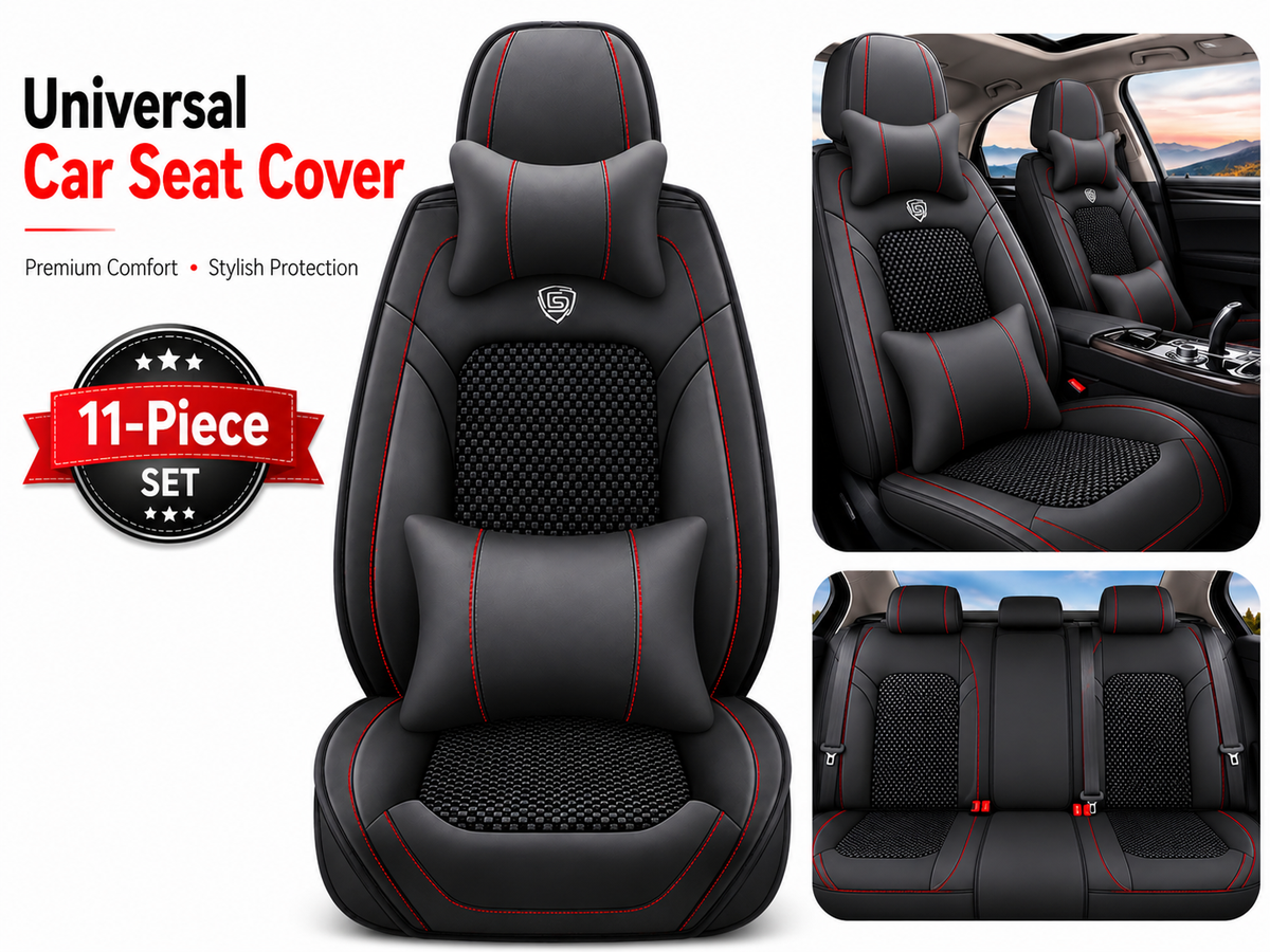 Car Seat Covers 11 PCS Universal PU Leather Car Seat Covers for 5 Seater Vehicles