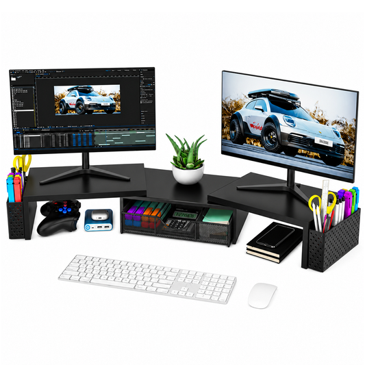 Dual Monitor Stand Riser White Metal Monitor Stand with Drawer