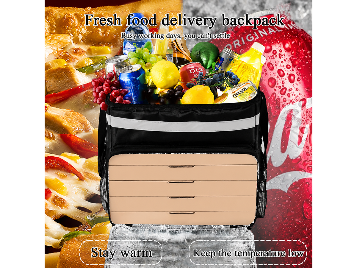 Insulated Food Delivery Backpack Expandable Leakproof Waterproof Delivery Bag for Pizza