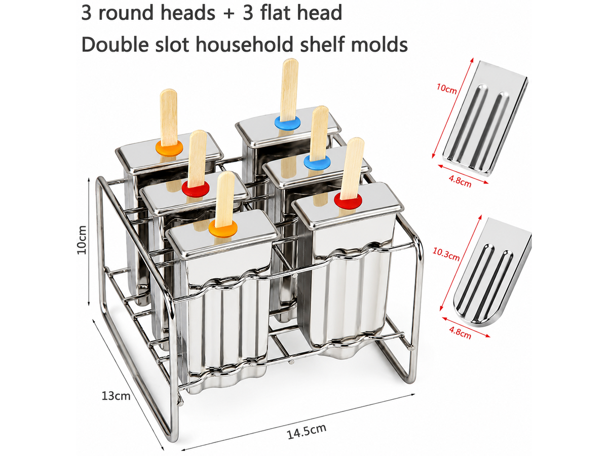 Stainless Steel Popsicle Mould Set 6 Cavity BPA Free Ice Lolly Maker with 50 Sticks