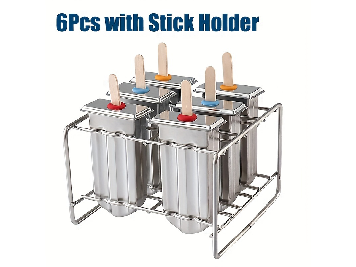 Stainless Steel Popsicle Mould Set 6 Cavity BPA Free Ice Lolly Maker with 50 Sticks