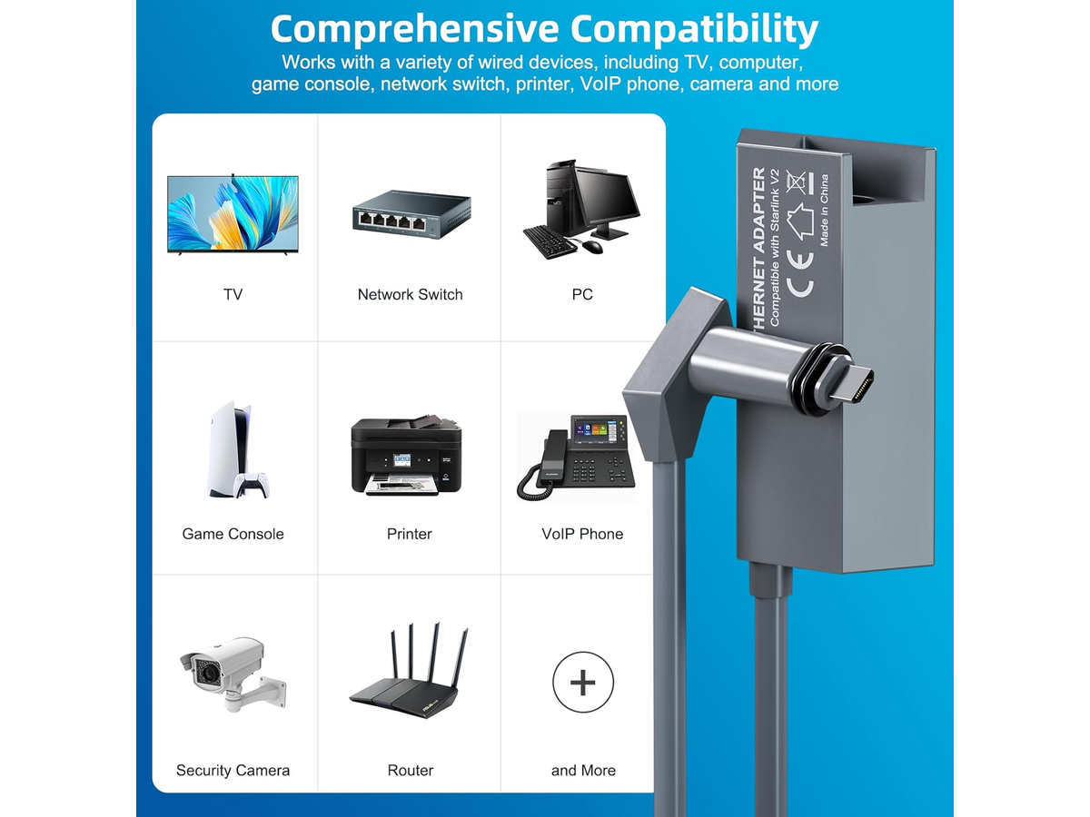 Starlink Gen 2 Ethernet Adapter Wired Network Adapter for Starlink Rectangular Dish