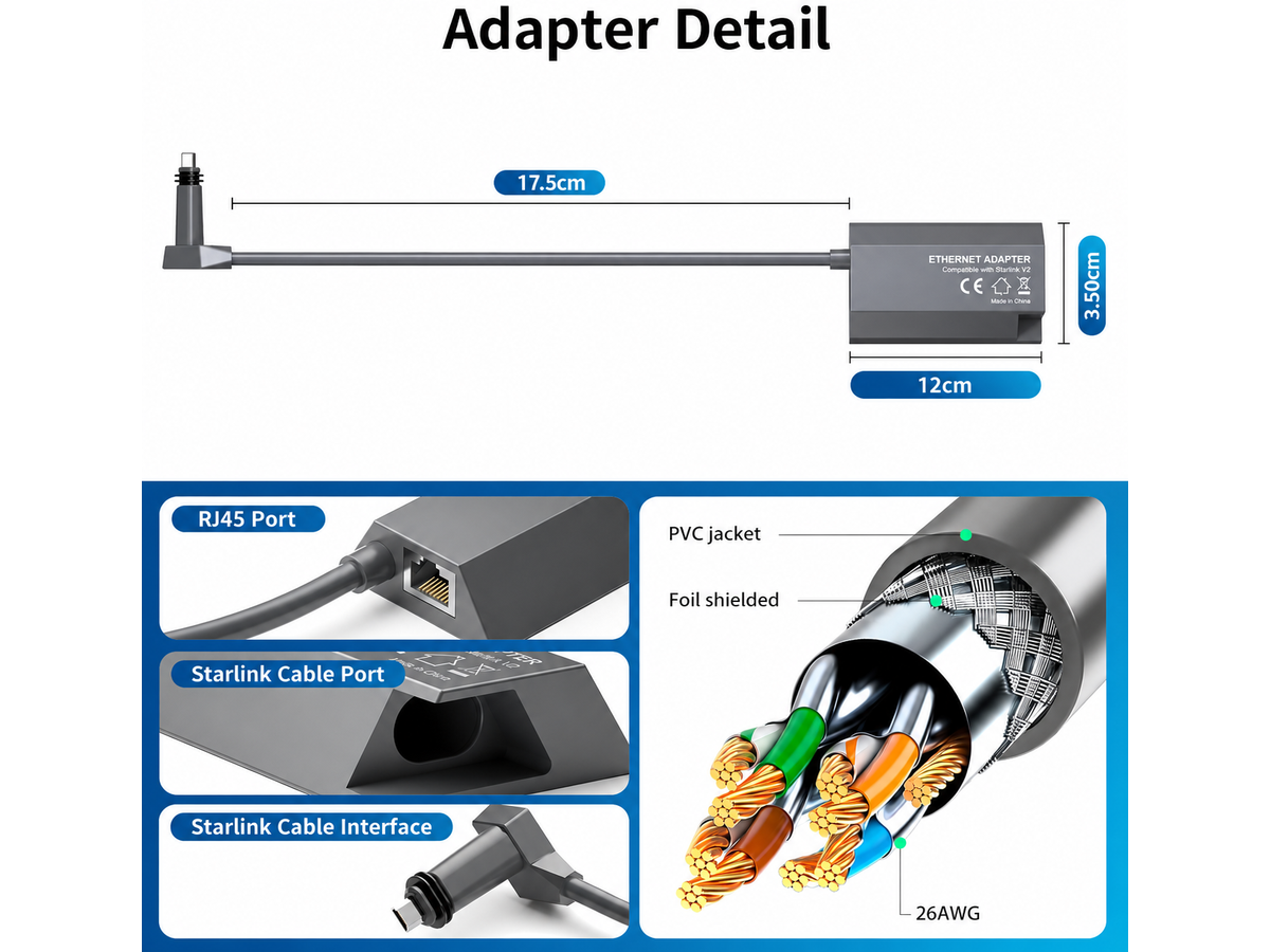 Starlink Gen 2 Ethernet Adapter Wired Network Adapter for Starlink Rectangular Dish